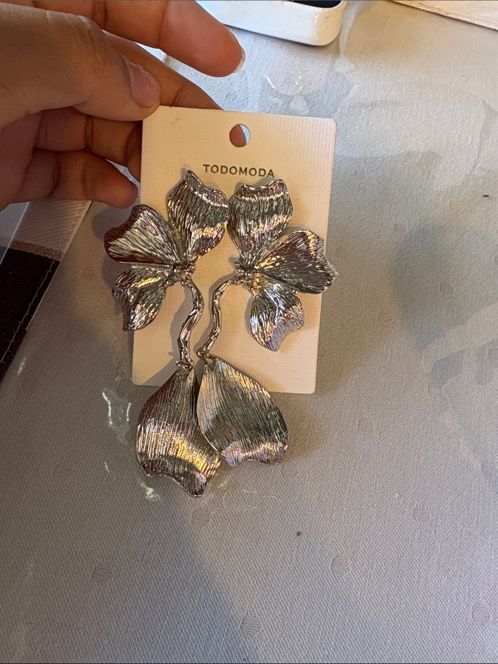 Silver Floral Statement Drop Earrings